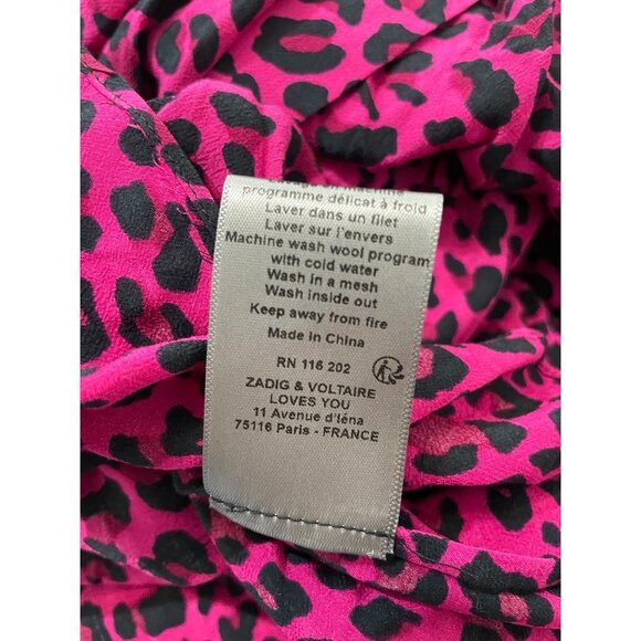 Zadig & Voltaire Size Small Dress Long Sleeve Faux Wrap Animal Print Pink Black - Picture 11 of 11